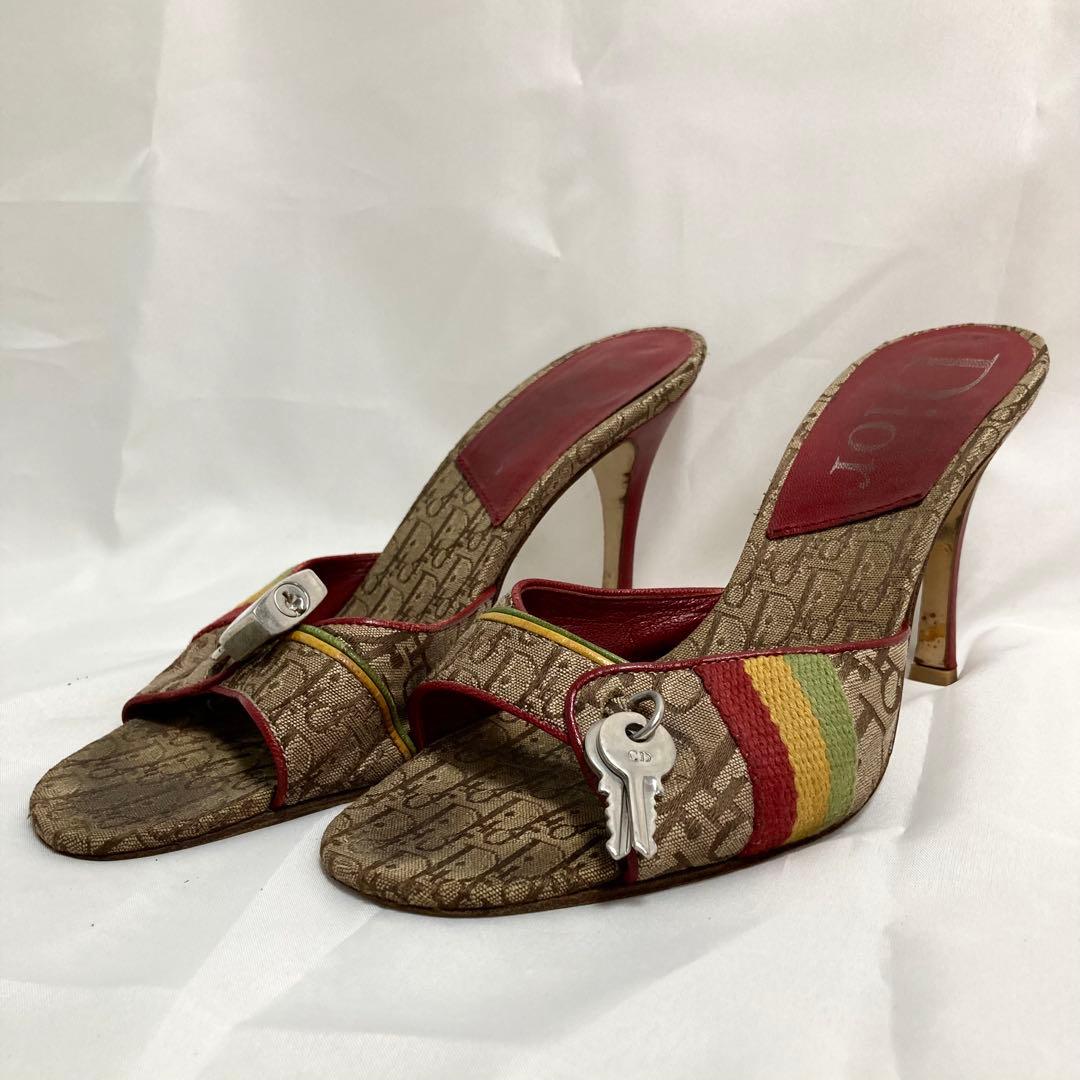 希少 ディオール ミュール サンダル トロッター カデナ 南京錠 23cm 金具