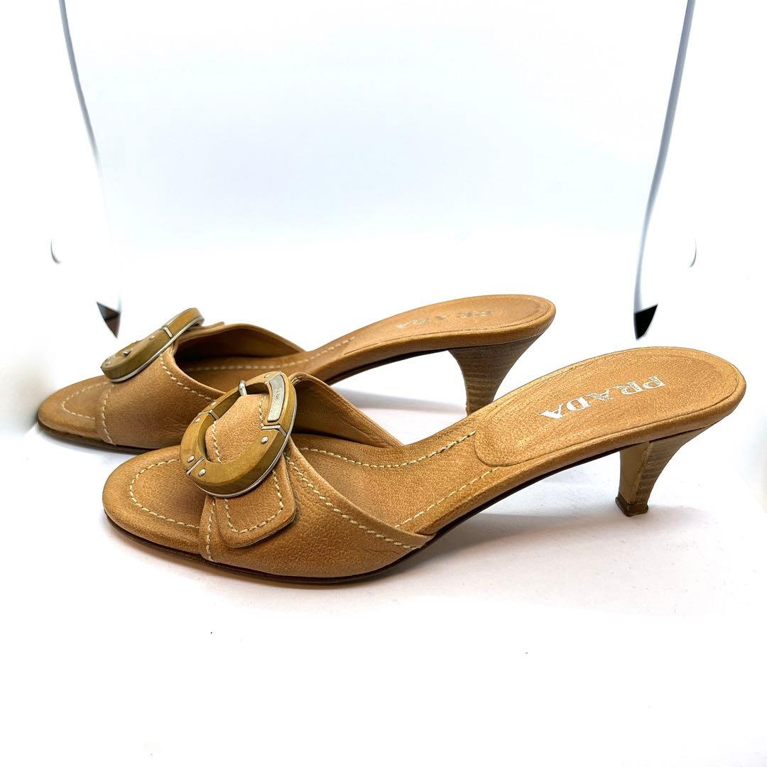 PRADA レディース　ミュール　ヒール　オープントゥ　ベージュ　23cm