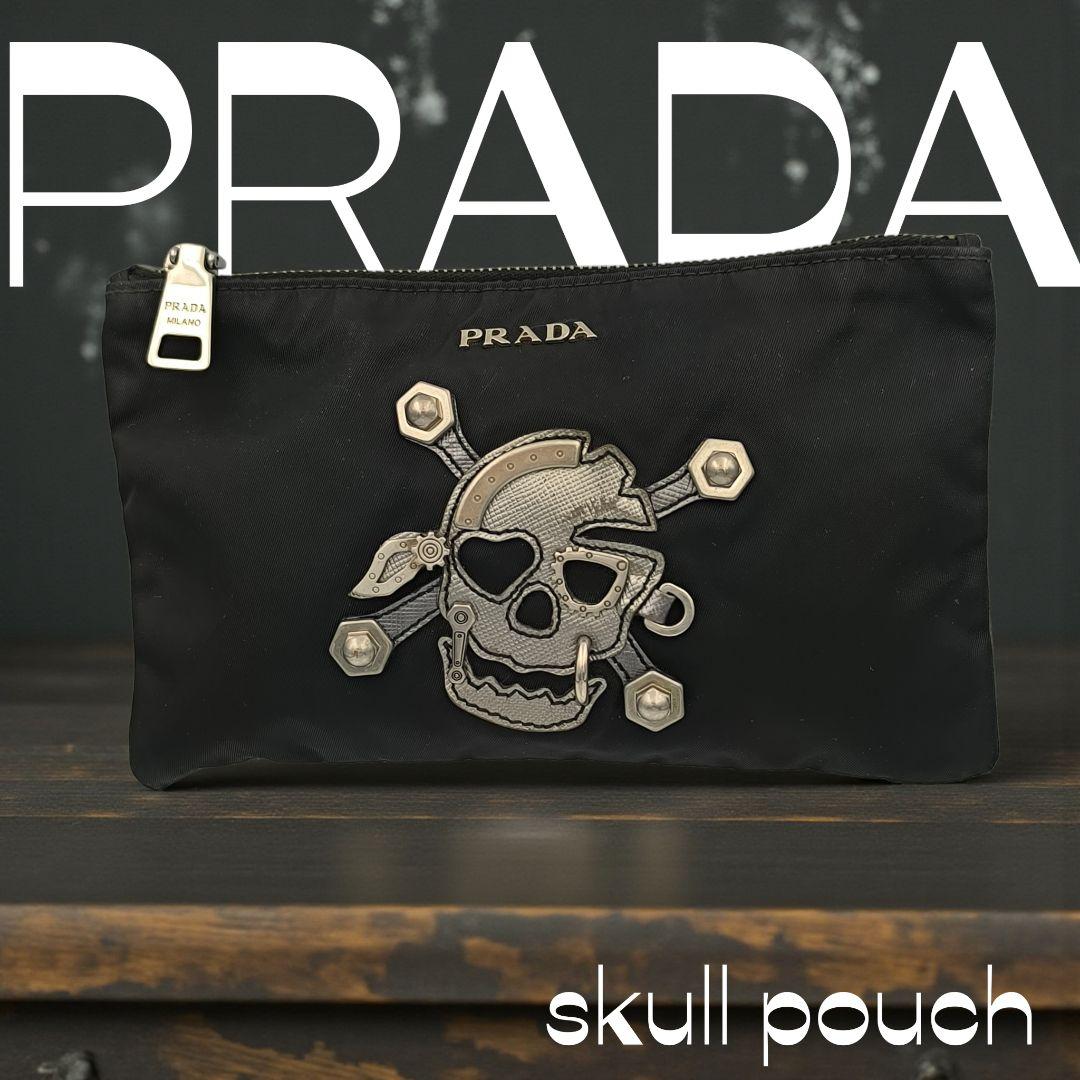 激レア✨PRADA スカル ポーチ ドクロ ブラック テスート プラダ