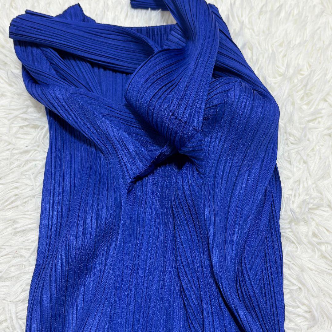 プリーツプリーズ イッセイミヤケ プリーツ 長袖ワンピース 青 ブルー サイズ3