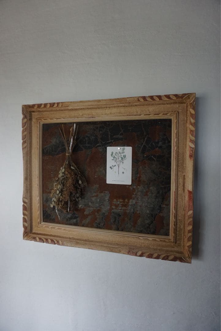 大きなアンティークフレームのブリキサインボード　看板　店舗什器　額縁　古道具