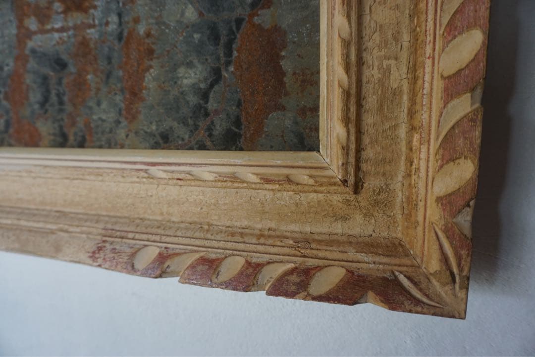 大きなアンティークフレームのブリキサインボード　看板　店舗什器　額縁　古道具