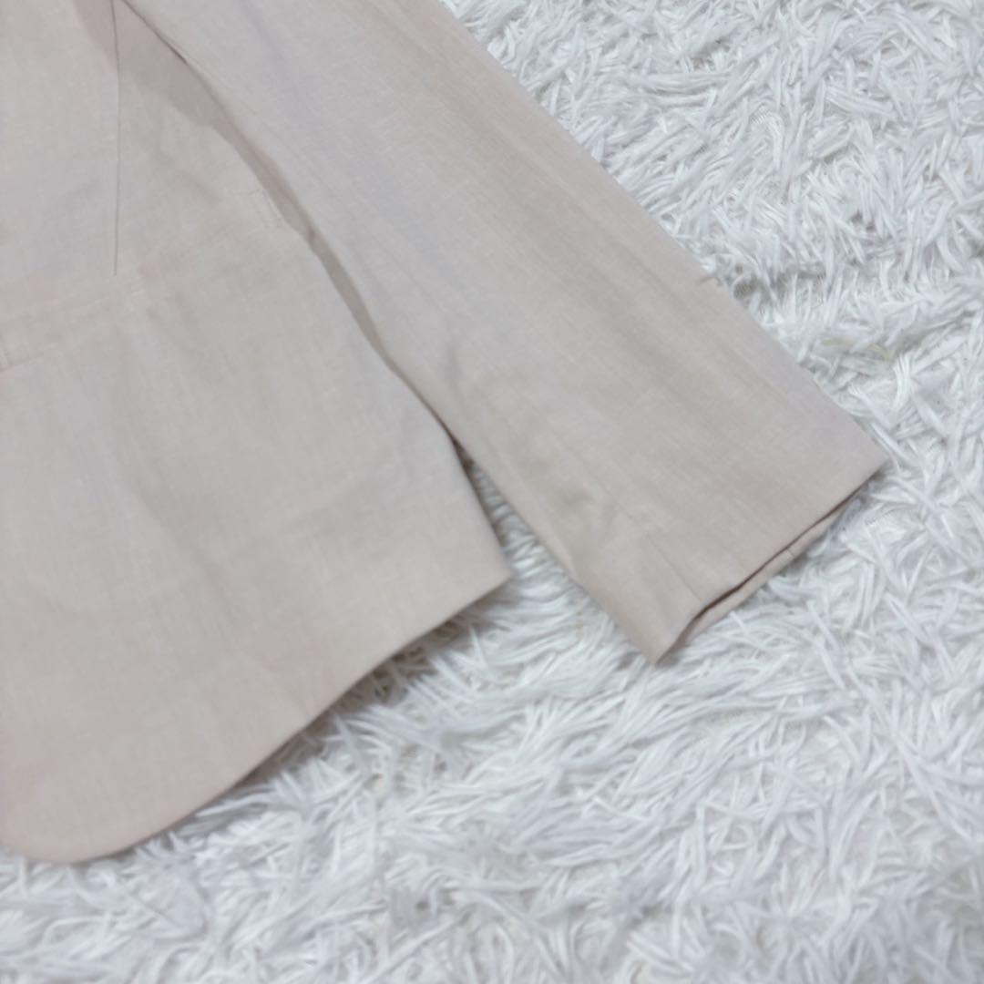 シップス ノーカラー　スーツセットアップ アイボリー ピンク　リネン　38 M