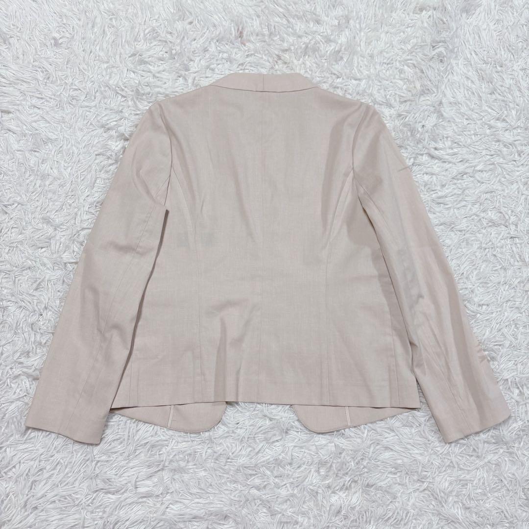 シップス ノーカラー　スーツセットアップ アイボリー ピンク　リネン　38 M