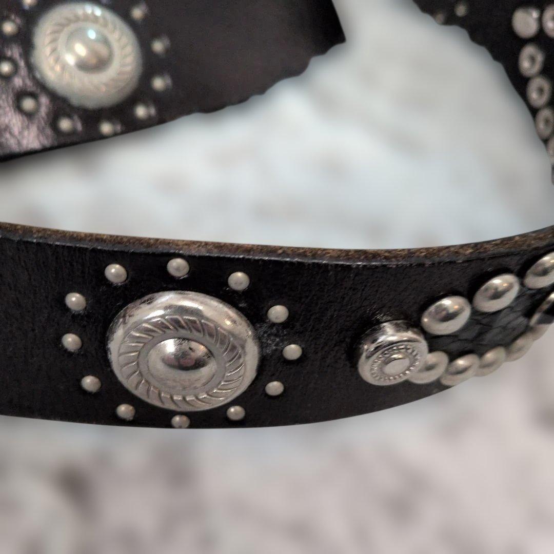 【本日限定価格】トルネードマート　黒レザーベルト パイソン＆スタッズ　Mサイズ