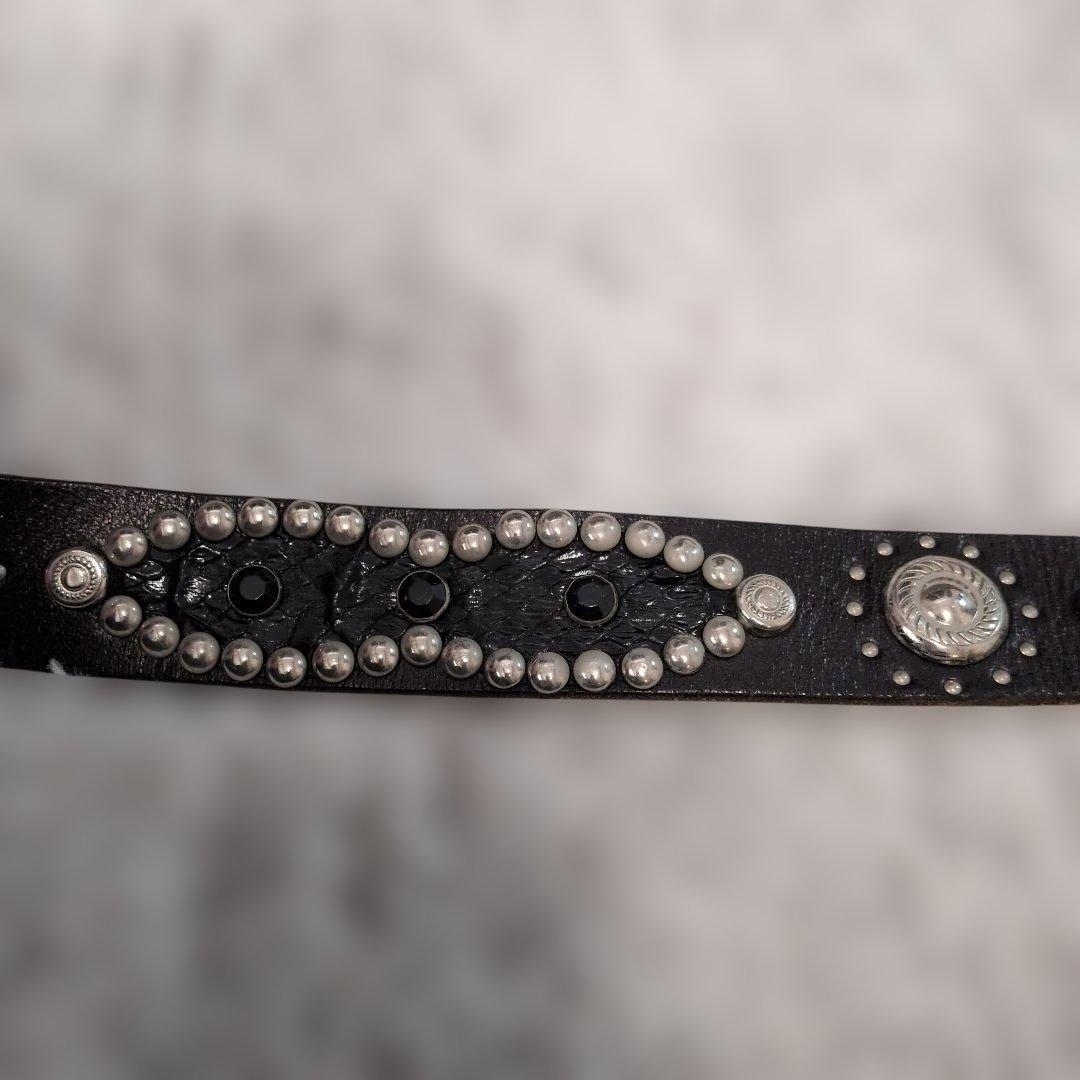 【本日限定価格】トルネードマート　黒レザーベルト パイソン＆スタッズ　Mサイズ
