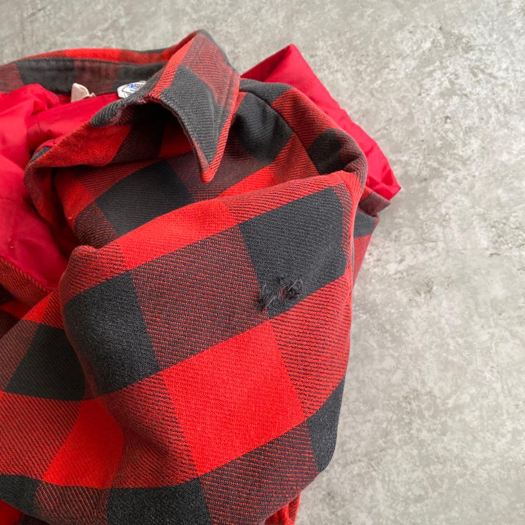 70s FIVEBROTHER キルティング ネルシャツ USA製 赤×黒 XL