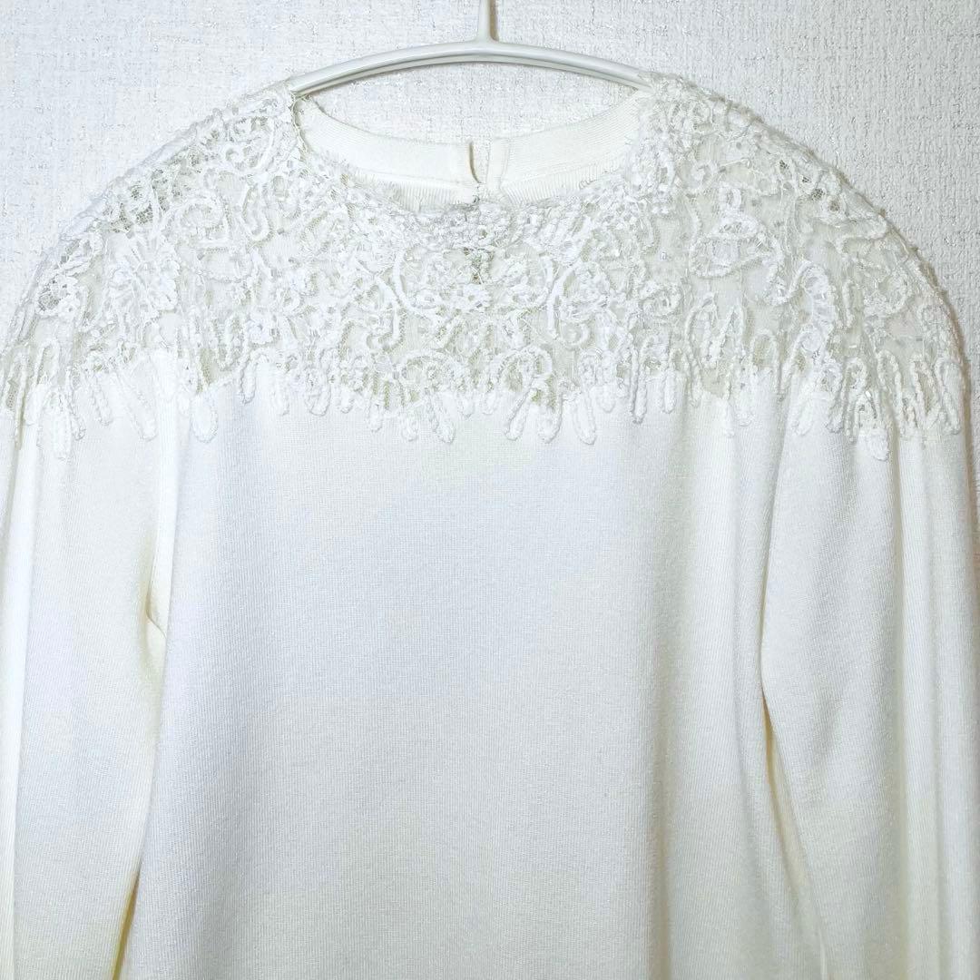 美品　ディノス　DAMA collection レース＆コード刺繍プルオーバー白