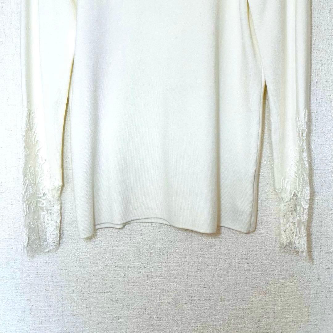 美品　ディノス　DAMA collection レース＆コード刺繍プルオーバー白