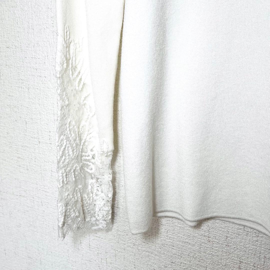 美品　ディノス　DAMA collection レース＆コード刺繍プルオーバー白