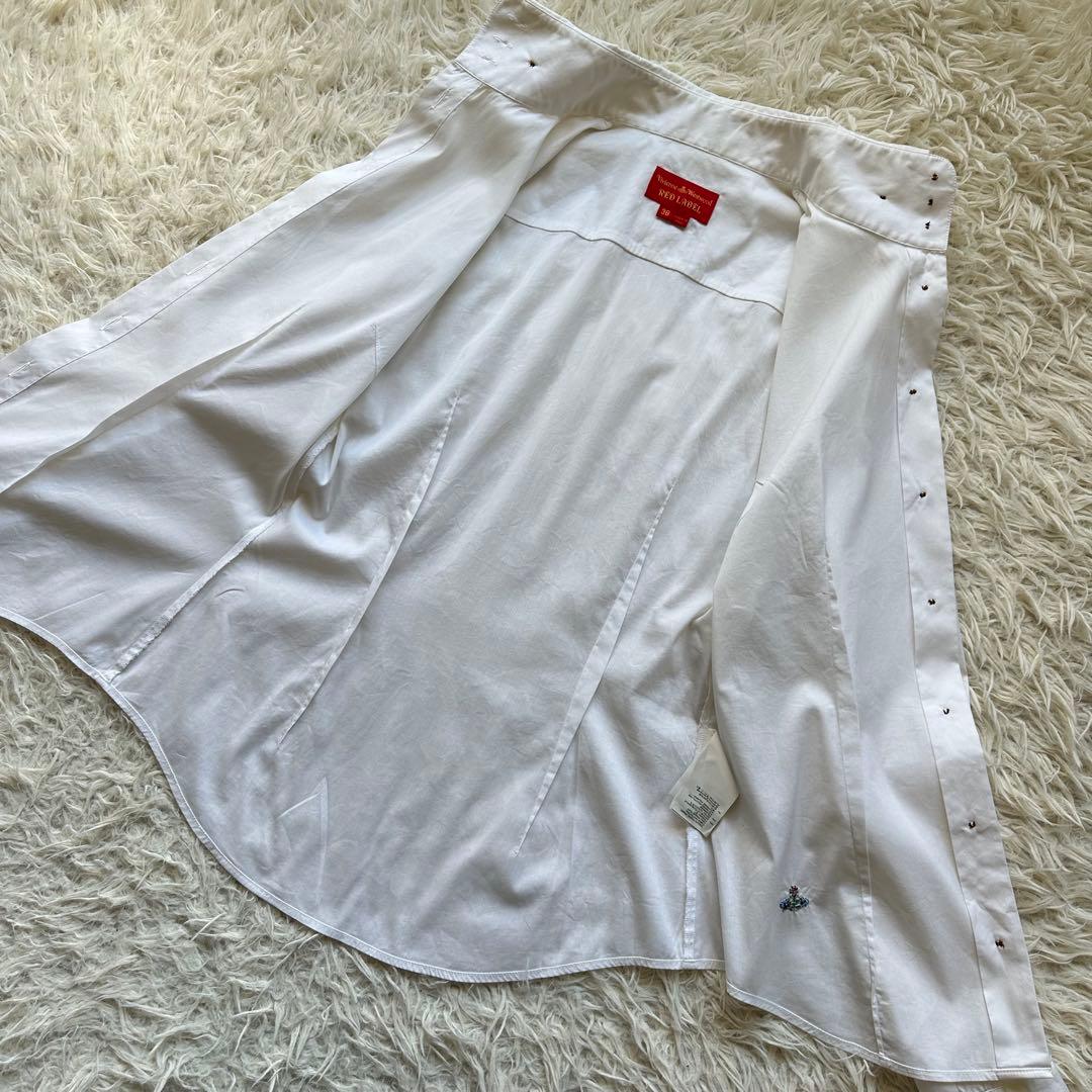 ヴィヴィアンウェストウッド　ボタンダウン　ハイネックシャツ　ストレッチ　白　刺繍