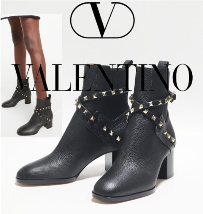 新品【ヴァレンチノガラバーニ】ロックスタッズ アンクルブーツ 黒 38.5
