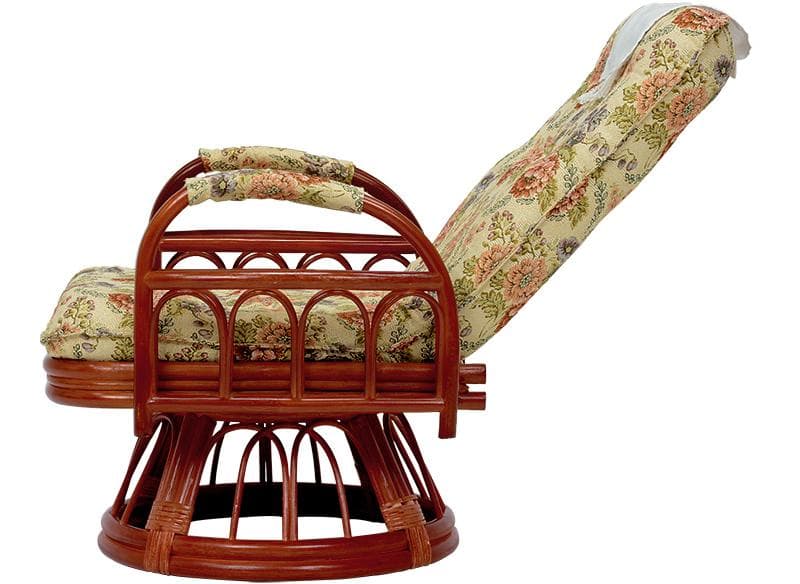 アジアンテイスト　高級籐　ギア回転リクライニング座椅子