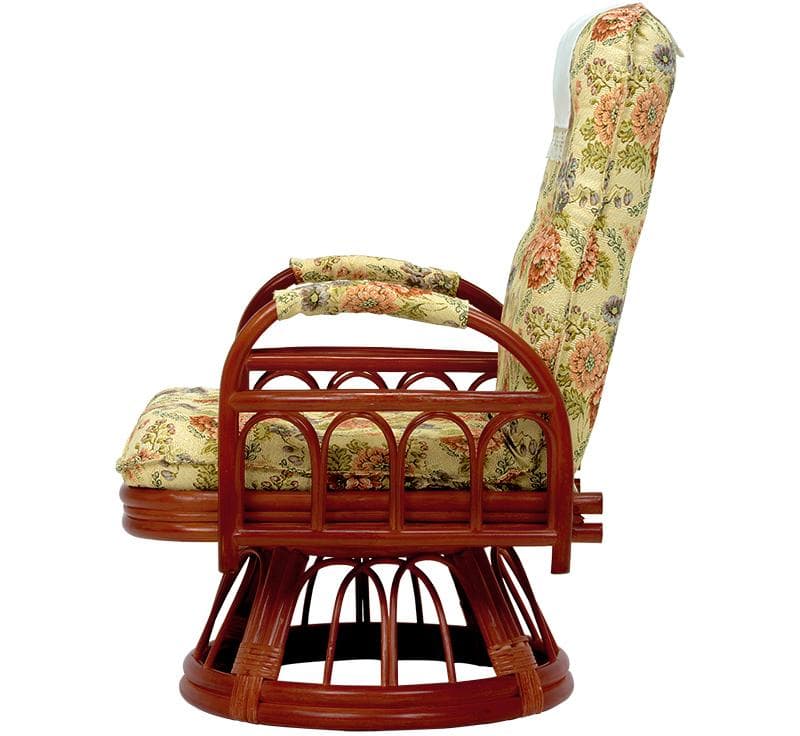 アジアンテイスト　高級籐　ギア回転リクライニング座椅子