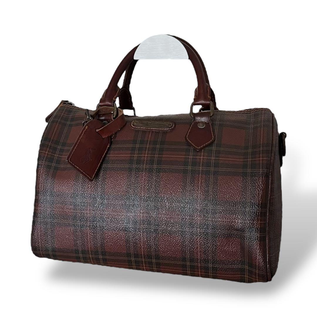 美品　ポロラルフローレン　ミニボストンバッグ　チェック　PVC ヴィンテージ