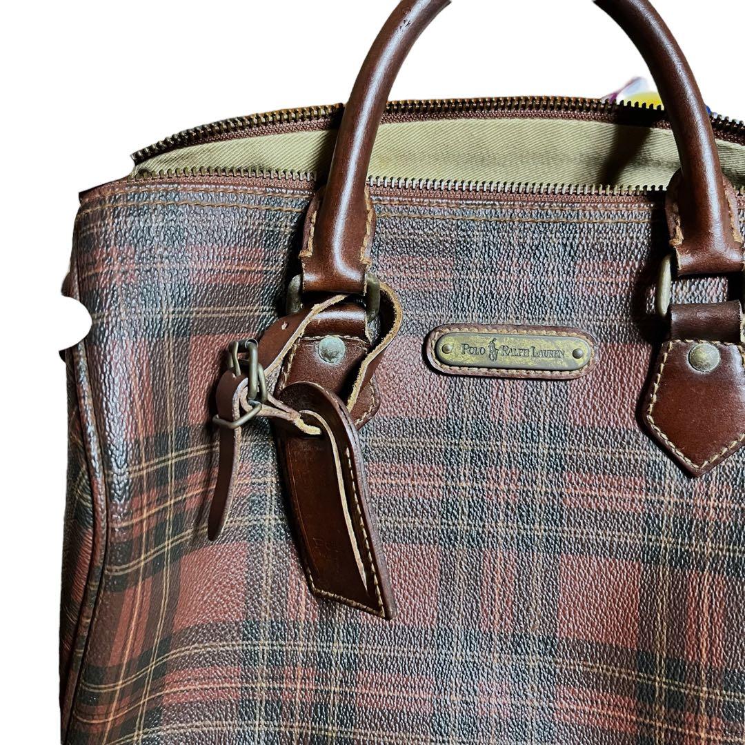 美品　ポロラルフローレン　ミニボストンバッグ　チェック　PVC ヴィンテージ