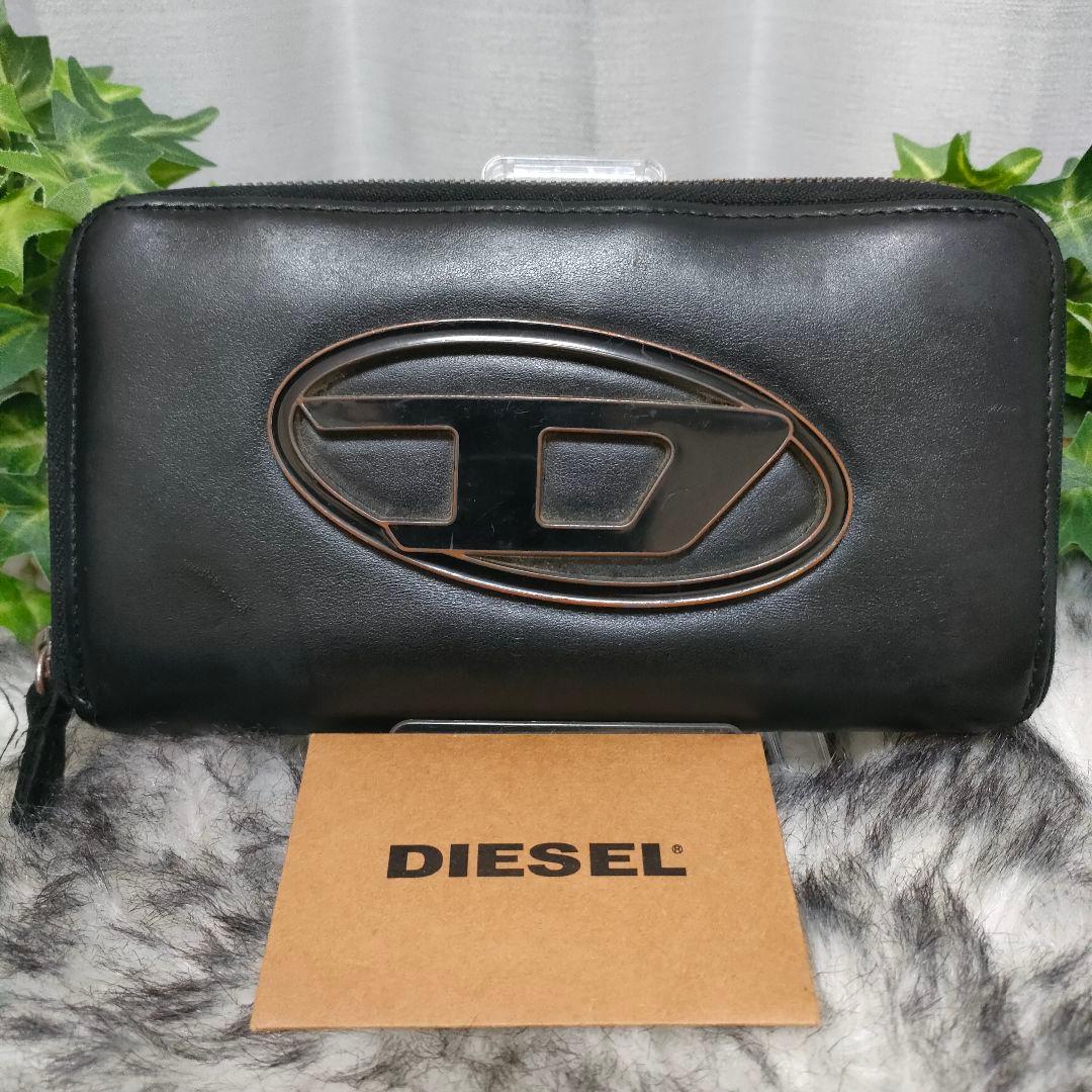 DIESEL 長財布 レザー Dロゴ ブラック ディーゼル 財布 黒革オーバルD