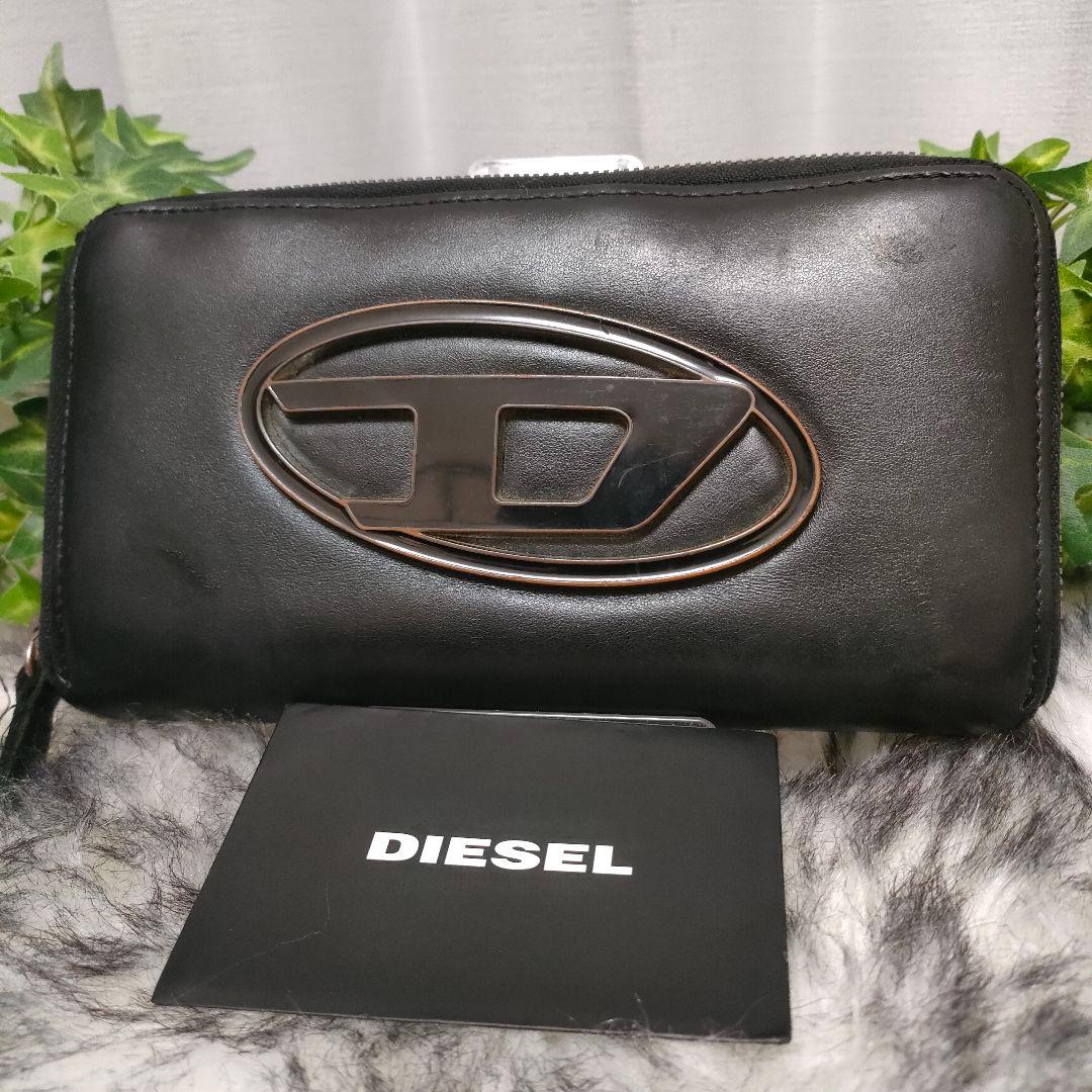 DIESEL 長財布 レザー Dロゴ ブラック ディーゼル 財布 黒革オーバルD