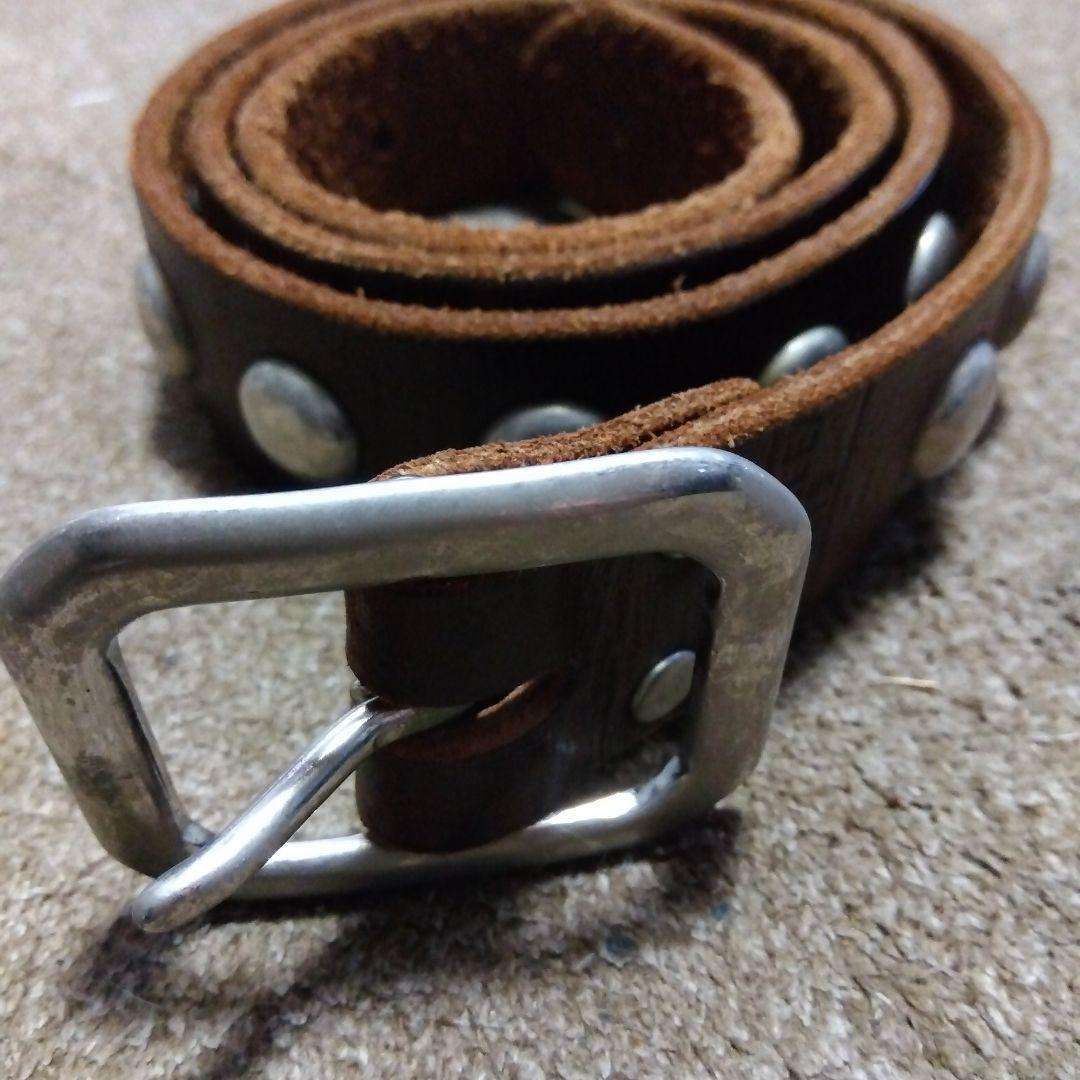 Mサイズ JEF GULLEA レザー スタッズベルト 茶芯