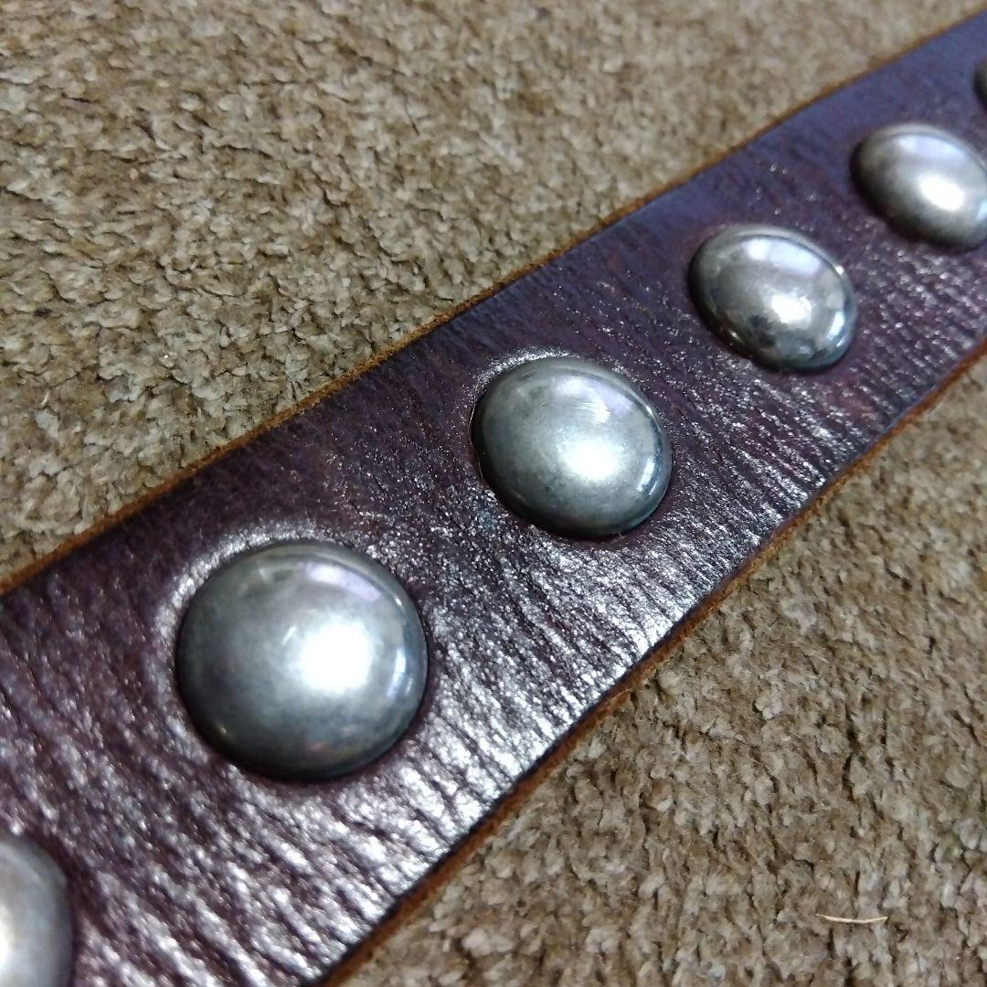 Mサイズ JEF GULLEA レザー スタッズベルト 茶芯