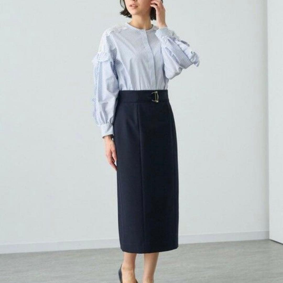 ANAYI アナイ コットン袖レースフリルブラウス ブルー 青 ホワイト 白