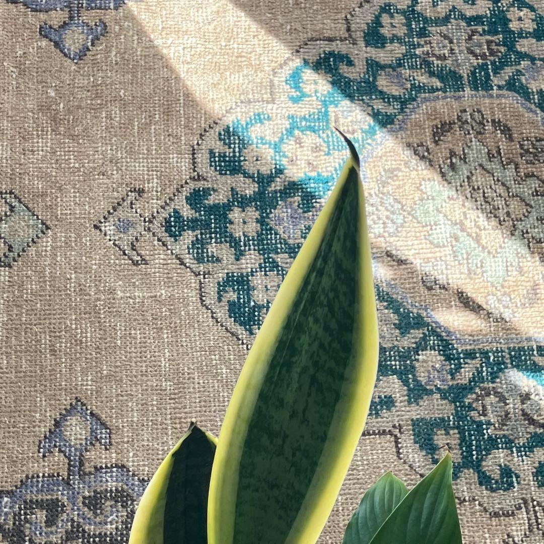 人気キャラメルベージュ68×208 ランナー　グリーン　トルコヴィンテージラグ