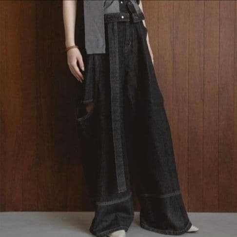 mideal マイディール カットアウトデザインワイドデニム ブラック M