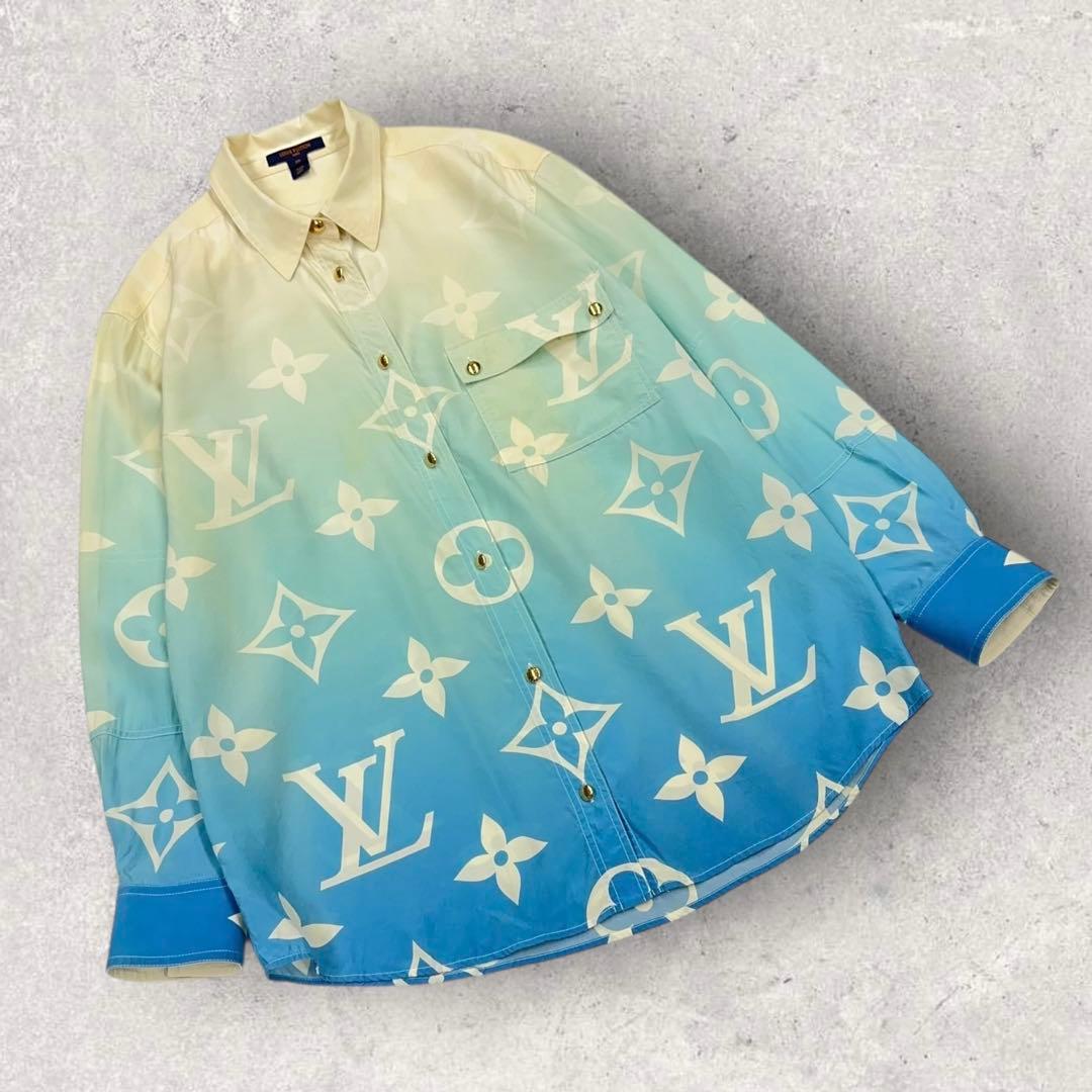12084【近年モデル】ルイヴィトン　モノグラム総柄シルクシャツ　グラデーション