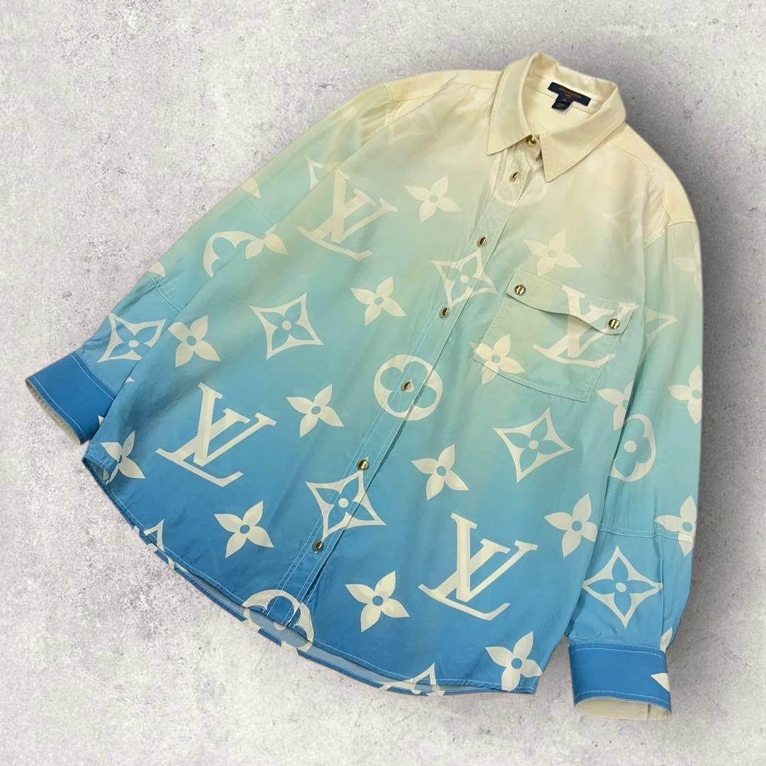 12084【近年モデル】ルイヴィトン　モノグラム総柄シルクシャツ　グラデーション