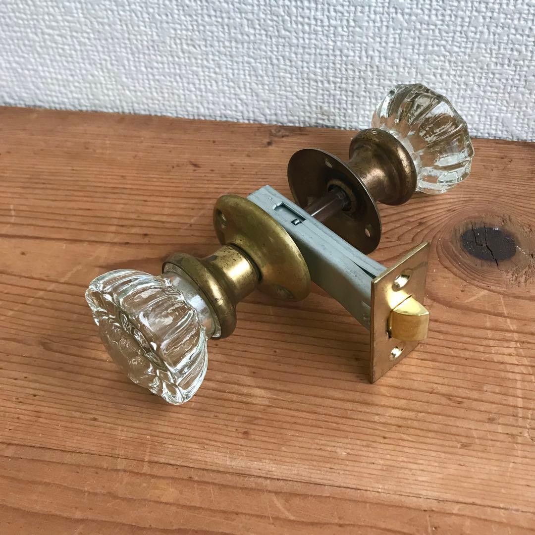 アンティークガラスドアノブ アメリカ 取手 ビンテージノブ ラッチ付き
