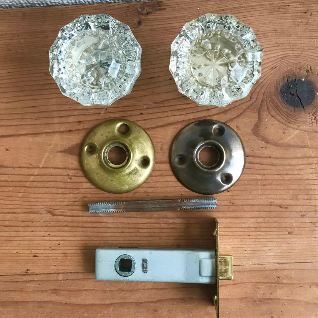 アンティークガラスドアノブ アメリカ 取手 ビンテージノブ ラッチ付き