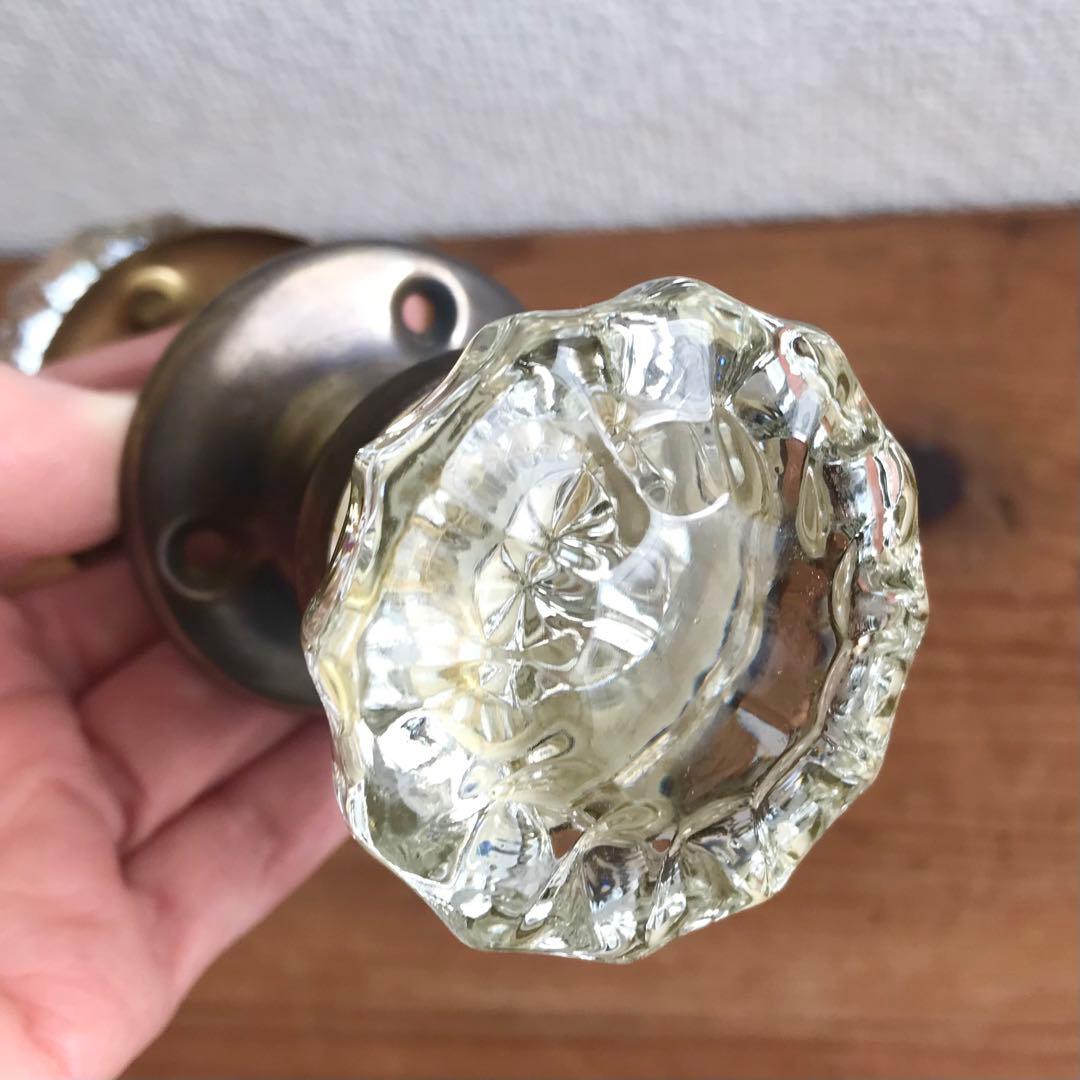 アンティークガラスドアノブ アメリカ 取手 ビンテージノブ ラッチ付き