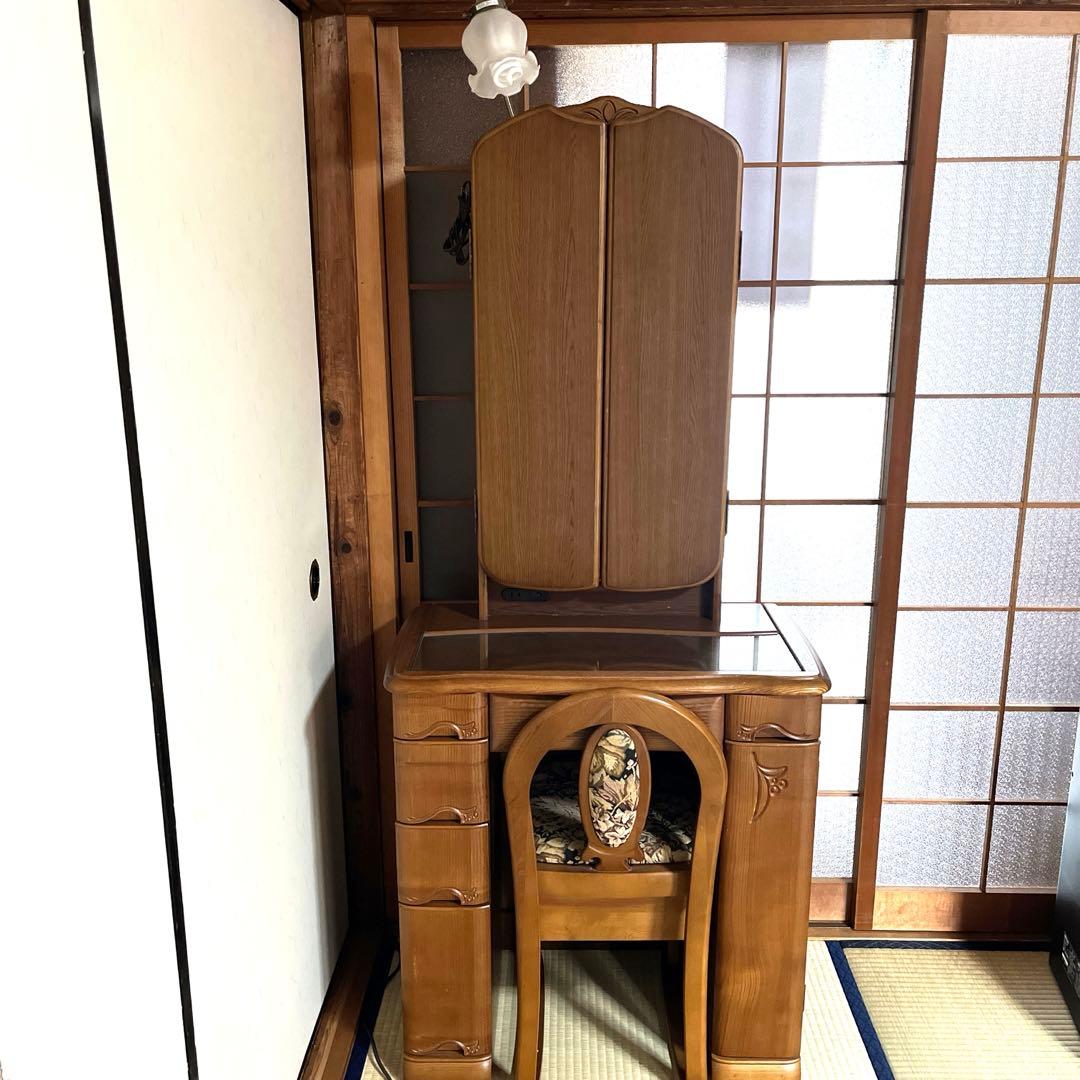お値下げ✨三面鏡ドレッサー 鏡台 ランプコンセント付き 昭和レトロ 鈴木木工家具