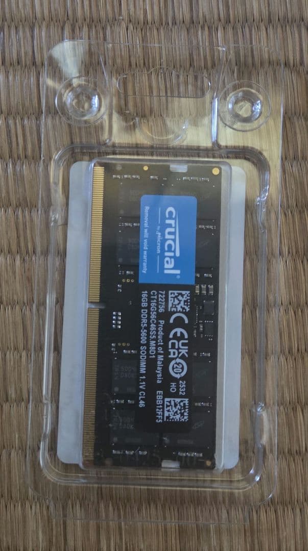 Crucial DDR5 16GB SODIMM ノートPC用 メモリ 未使用