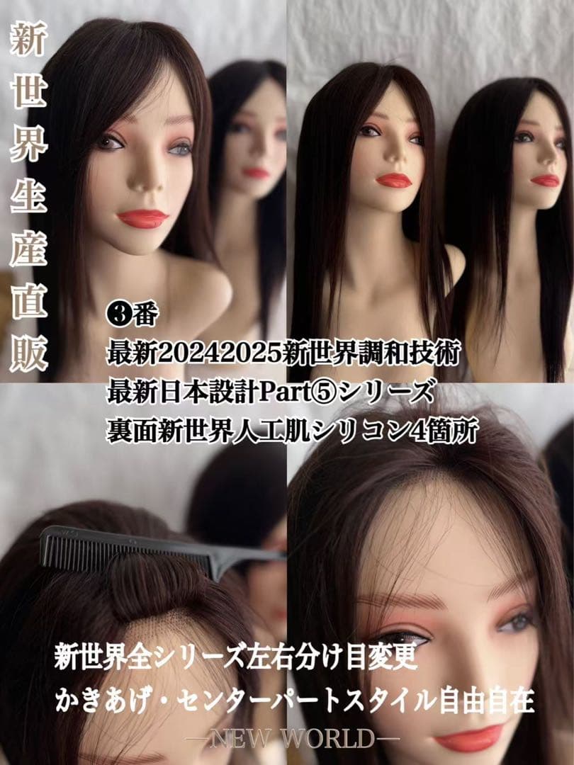 2025新世界　人毛100%ウィッグ　シルクスキン　医療ウィッグ　フルウィッグ