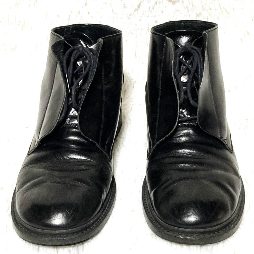 Y's ヨウジヤマモト★レイヤード 隠しレースアップブーツ 光沢レザー 黒 XL