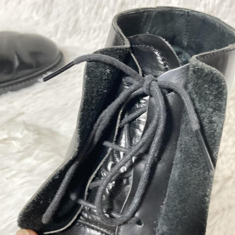 Y's ヨウジヤマモト★レイヤード 隠しレースアップブーツ 光沢レザー 黒 XL