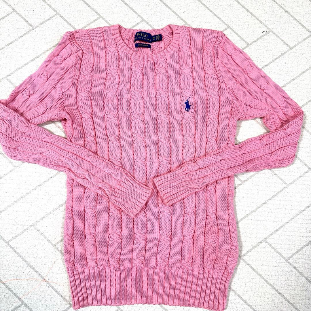 XS 新品 ポロラルフローレン定番大人気カラーコットンケーブルセーター桜ピンク