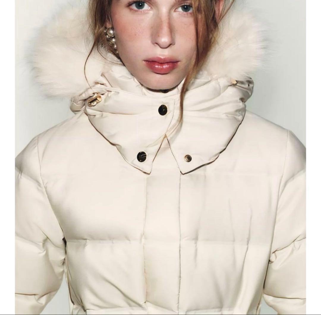 【新品】ZARA 撥水加工入りウィンドブレーカーフード付きダウンジャケット XS