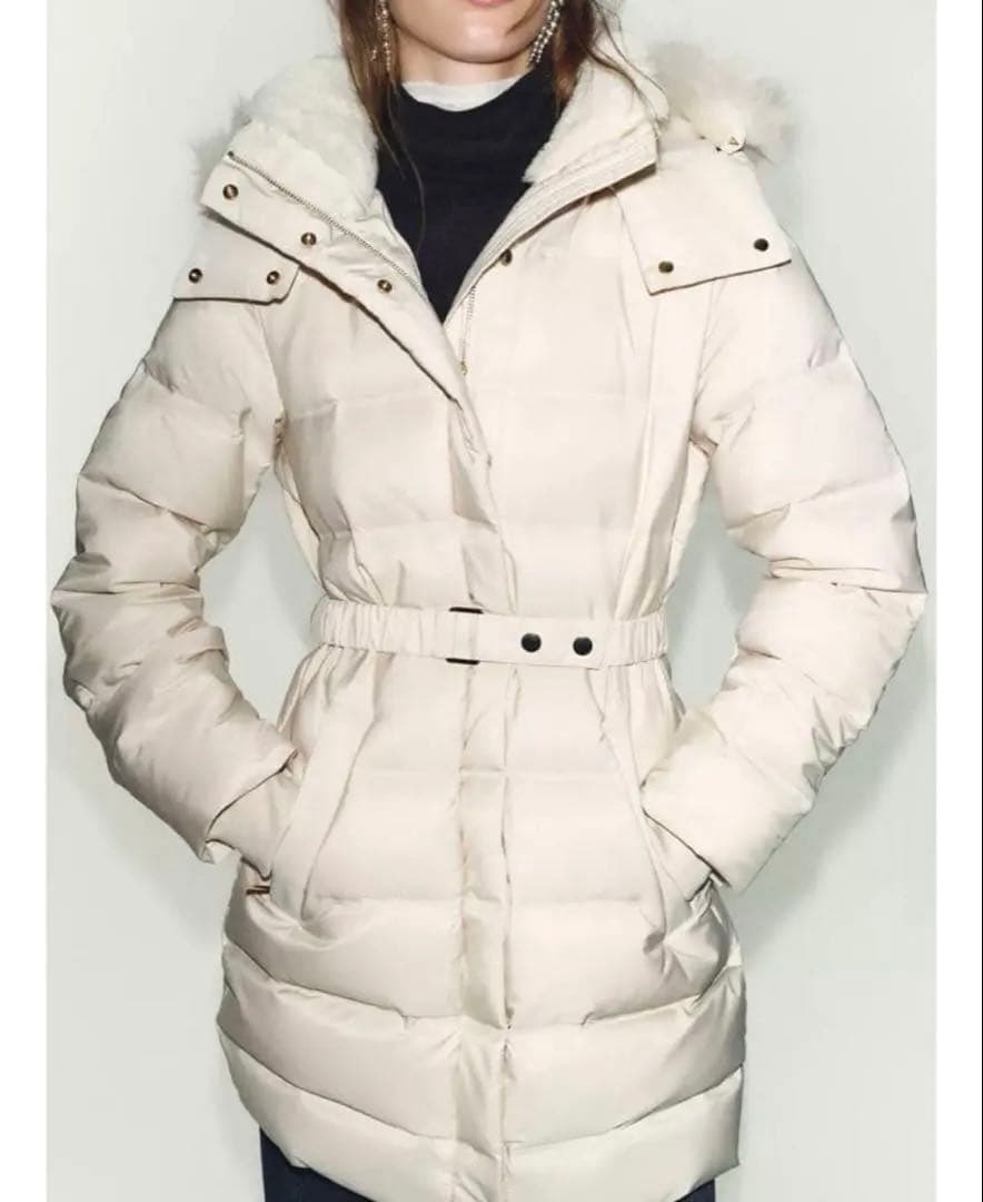 【新品】ZARA 撥水加工入りウィンドブレーカーフード付きダウンジャケット XS