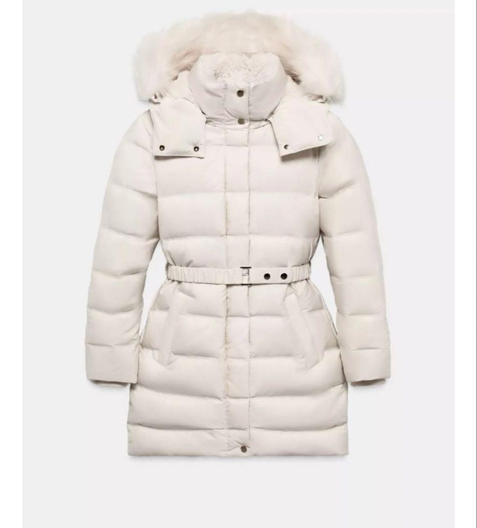 【新品】ZARA 撥水加工入りウィンドブレーカーフード付きダウンジャケット XS