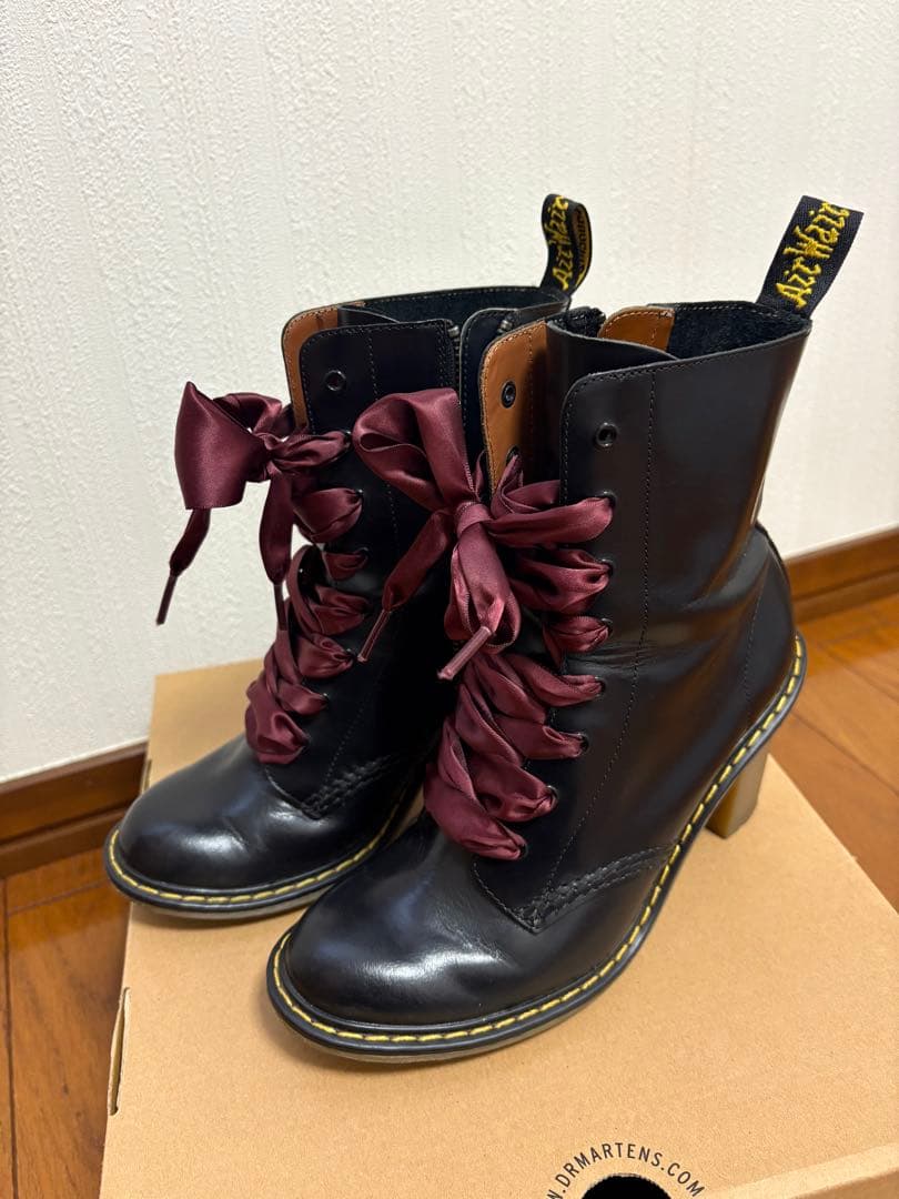 ドクターマーチン　サイドジップ　ブラック　UK4 23cm リボン　sadie
