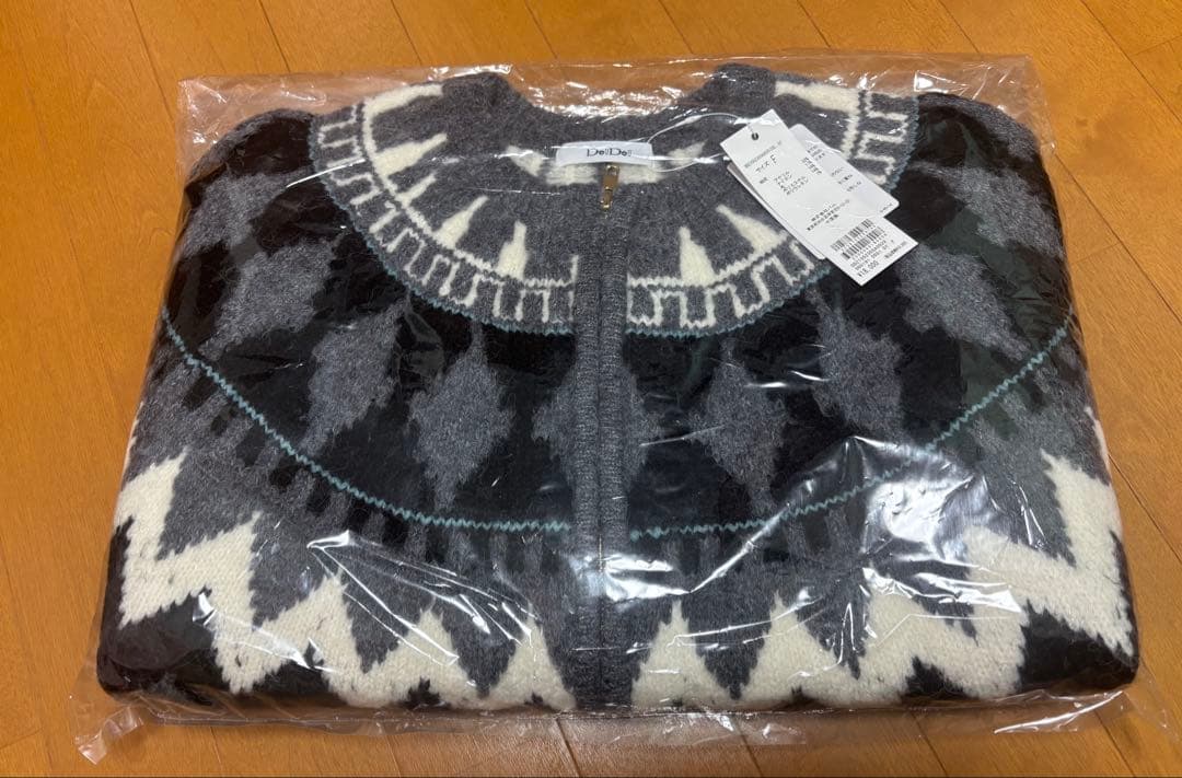 DOUDOU ノルディック柄ジップニットカーディガン