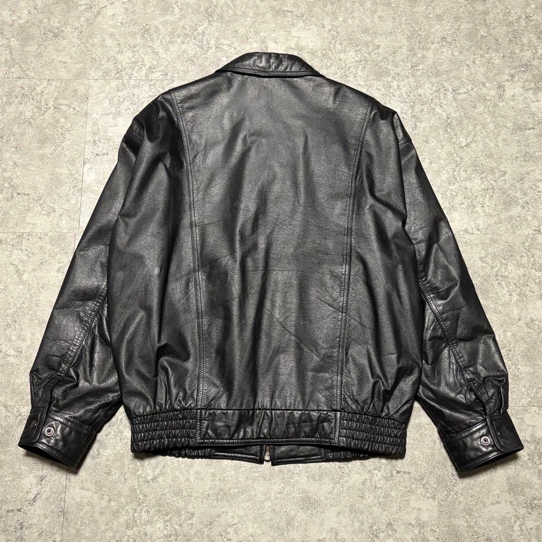 【vintage】レザージャケット　ブルゾン　3 L ゆったり　牛革　薄手　黒