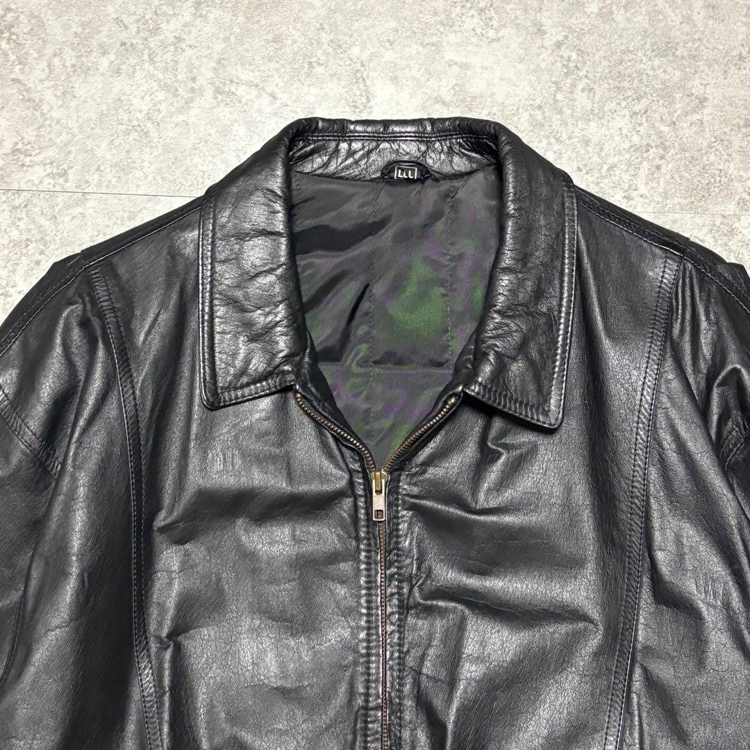 【vintage】レザージャケット　ブルゾン　3 L ゆったり　牛革　薄手　黒