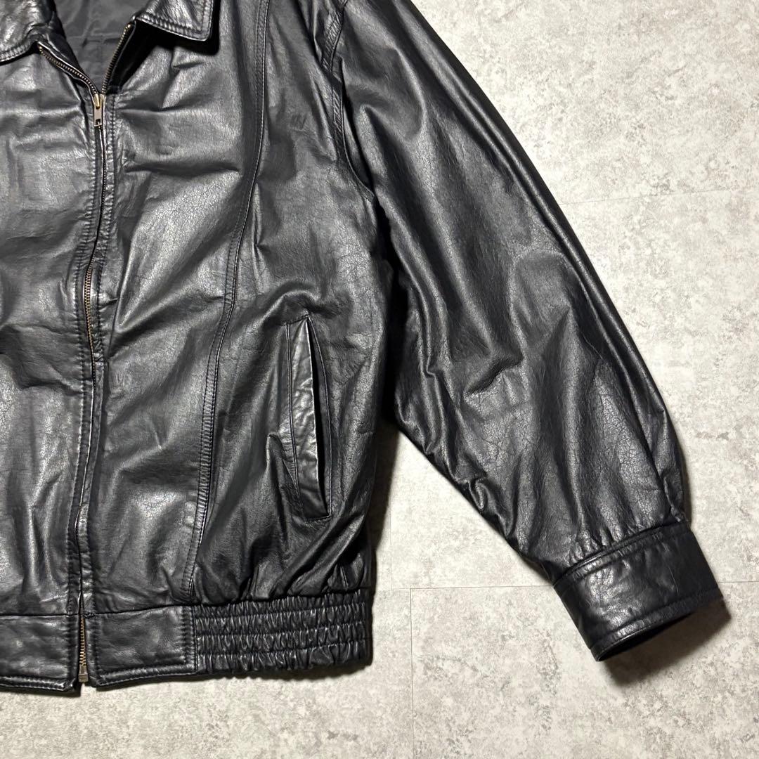 【vintage】レザージャケット　ブルゾン　3 L ゆったり　牛革　薄手　黒