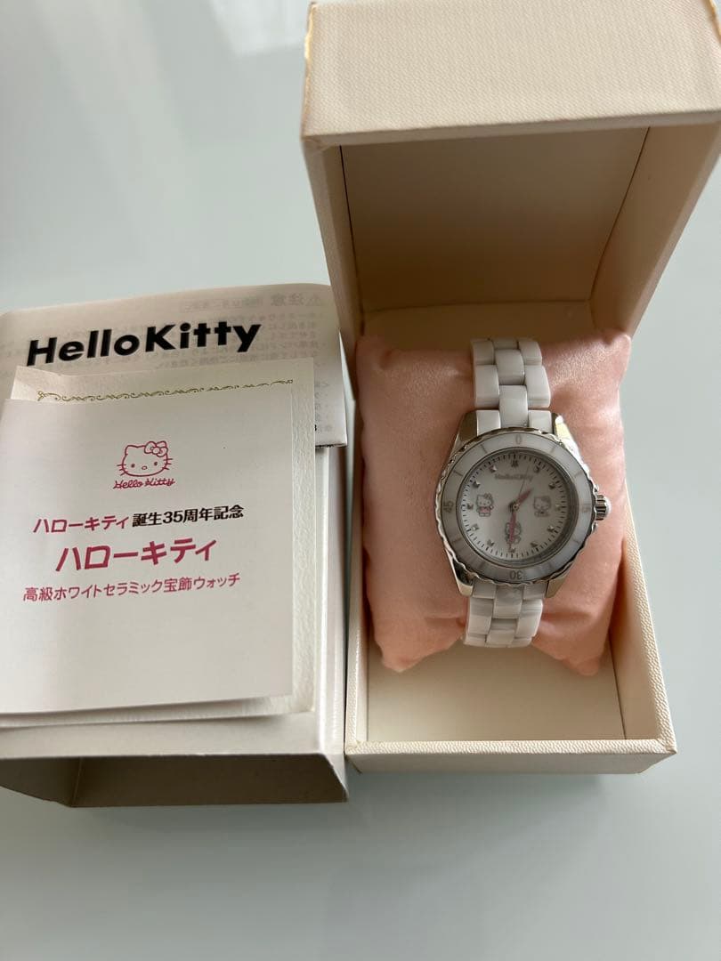 Hello Kitty 誕生３５周年記念高級ホワイトセラミック宝飾ウォッチ