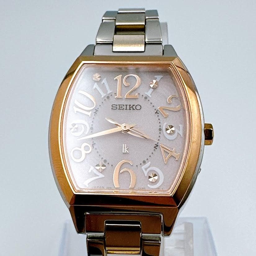 美品 セイコー ルキア 電波ソーラー レディース腕時計 ピンク トノー