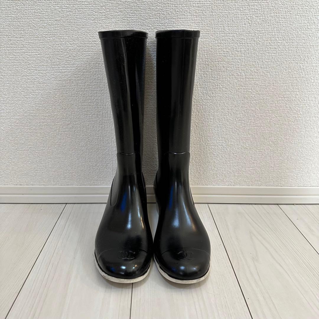 Chanel ブラック レインブーツ　長靴