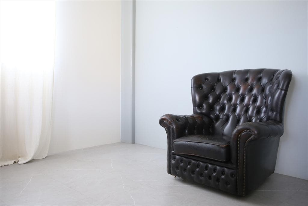 英国アンティークチェスターフィールドアームチェア/本革レザーソファー89-187